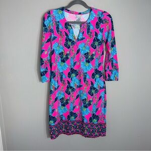Lilly Pulitzer 3/4 Sleeve Sheath Dress-Bright Pink Multicolor-V Neck-Size XS